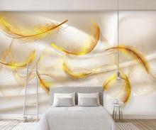 Customized 3D mural wallpaper Nordic modern simple 3D golden feather silk TV background wall decoration painting 2024 - buy cheap