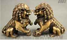 YM  308  China Copper Fengshui Evil Spirits Fu Foo Dog Lion Leo Bead Statue Pair 2024 - buy cheap