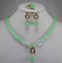 Модные женские драгоценные камни Jades ожерелье серьги кольцо (#7.8.9) комплект ювелирных изделий 2024 - купить недорого