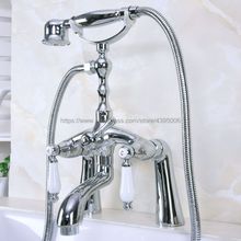 Chrome Telephone Style Deck Mounted Bathroom Tub Mixer Taps Dual Handle with Hand Shower Dual Holes Bathtub Faucet Bna103 2024 - buy cheap