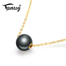 FENASY 18K Gold pendant black pearl Jewelry 9-10mm round Tahitian Pearl Bohemian Wedding Jewelry 18K yellow gold necklace Love 2024 - buy cheap