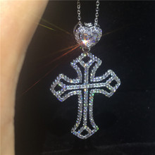 Vecalon Heart Big Cross pendant 925 Sterling silver AAAAA Cz Stone Across Pendant necklace for Women Men Party Wedding Jewelry 2024 - buy cheap
