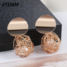 VCORM-pendientes de tuerca de bola redonda para mujer, joyería de lujo geométrica de Navidad para fiesta de boda, 2018 2024 - compra barato