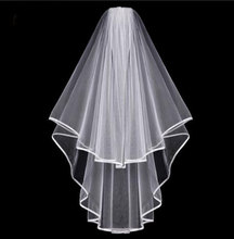 Véu de noiva com duas camadas branco de marfim, folha de fundo com pente, acessório simples para casamento 2024 - compre barato