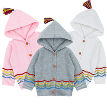 Детские свитера для девочек, кардиган, весенние вязаные куртки с длинными рукавами для маленьких мальчиков, пальто с капюшоном, Одежда для новорожденных детей 2024 - купить недорого