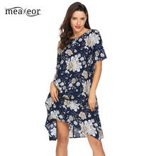 Meaneor  Floral Asymmetrical A-line Shirt Dress 2018 Women Summer Casual Loose Short Sleeve Round Neck Dress Femme 2024 - buy cheap