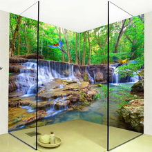 PVC Self-Adhesive Waterproof Mural Wallpaper 3D Waterfall Parrot Bathroom Background Wall Sticker Home Decor Papel De Parede 3 D 2024 - buy cheap