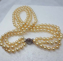 Nuevo collar de perlas concha de mar redondo color amarillo de 8mm y 3 filas, 17-19 pulgadas, venta al por mayor de fábrica, joyería para mujer de 18 pulgadas 2024 - compra barato
