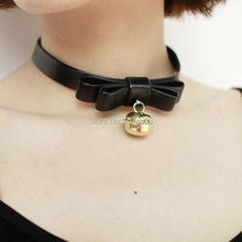 Harajuku Lolita Cat Meow 100% Handcrafted Leather Bow Choker Cosplay Bell Collar Necklace 2024 - buy cheap