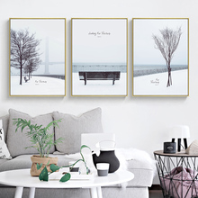 Скандинавский стиль, морской пейзаж, Постер, принт, черный, белый, снег, дерево, настенная живопись, холст, Настенная картина для гостиной, домашний декор 2024 - купить недорого