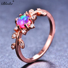 Blaike-anillos de ópalo de fuego púrpura para mujer, joya con hojas rellenas de oro rosa, joyería de compromiso, regalos de Halloween y Navidad 2024 - compra barato