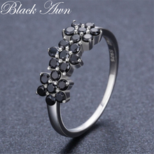 Black Awn 2022 New Cute Silver Color fashion jewelry Flower Bague Black Spinel Wedding Rings for Women Girl Party Gift C463 2024 - buy cheap