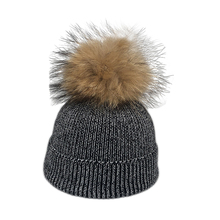 Gorro de lana con pompón de piel auténtica para niños, gorros tejidos con alambre plateado, moda de invierno, novedad de 2019 2024 - compra barato