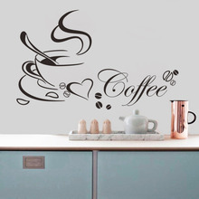 Coffee cup with heart vinyl quote Restaurant Kitchen removable wall Stickers DIY home decor wall art MURAL Drop Shipping 2024 - buy cheap