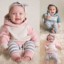 Conjunto de roupas de bebê recém-nascido 3 pçs, blusas listradas com capuz + calças + chapéu, roupas super fofas, outono 2018 2024 - compre barato