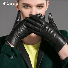 Gours Winter Genuine Leather Gloves Women Fall 2017 New Fashion Brand Black Warm Driving Gloves Goatskin Mittens Guantes GSL029 2024 - buy cheap