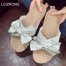 LCIZRONG New Fashion Womens Designer Shoes Butterfly-knot Slippers Linen Beach Ladies Flat Shoes Indoor Home Slippers 2024 - buy cheap