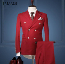Esmoquin de lana para hombre, traje de vestir de boda con dos botones, chaqueta y pantalones, traje rojo, hecho a medida 2024 - compra barato
