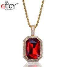 GUCY Hip Hop Pendant Necklace Gold Color Plated All Iced Out Micro Pave CZ Stones Big Red Crystal Pendant Necklaces Gift For Men 2024 - buy cheap