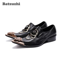 Batzuzhi Western Rock Men Shoes Gold Metal Tip Black Genuine Leather Dress Shoes Men Formal Business and Party, Stage Shoes Men 2024 - buy cheap