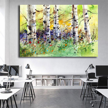 Pintura em tela minimalista árvore de bétula spen, arte de aquarela moderna para decoração de parede para casa e quarto 2024 - compre barato