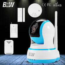 Bw 720 P HD IP CCTV Камера Wi-Fi P2P Беспроводной P/T ИК-Ночное видение автоматические движения и двери Сенсор + дыма и газа детектор 2024 - купить недорого