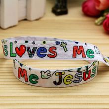 5/8'' Free shipping Fold Elastic FOE jesus love me printed headband headwear hairband diy decoration wholesale OEM P5719 2024 - buy cheap