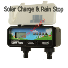 2-Zone 2-mode Electronic Garden Water Timer with solar charge and rain stop function,LCD 2024 - buy cheap
