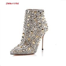 Sexy Stiletto Heel Ankle Boots Women Full Rivets Studded High Heels Party Luxury Designer Shoes Woman Pointed Toe Martin Boots 2024 - buy cheap