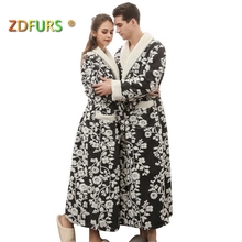 ZDFURS * Новинка, для влюбленных, длинный халат из кораллового флиса с цветочным принтом, мужской зимний мягкий фланелевый Халат-кимоно, мужской халат, мужские халаты 2024 - купить недорого