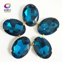 Peacock blue oval shape High quality Glass Crystal sew on stones,golden bottom claw rhinestone,Diy/Clothing accessories SWTG14 2024 - buy cheap