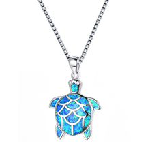 2019 New Hawaiian Sea Turtle Pendant Necklace Blue Imitation Opal Choker Necklaces for Women Boho Beach Chain Jewelry 2024 - buy cheap