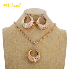 Ethlyn Nigerian Jewelry Set for Women Hollow Round Colorful Drip Oil Earrings Pendant Chain Jewelry Accessories Female Party Hot 2024 - buy cheap