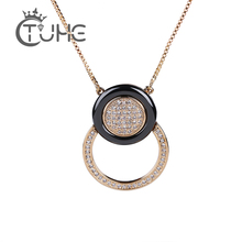 585 rosa de ouro geométrico pingente colar para feminino austrália cristal preto branco cerâmica dois círculo colar jóias presente 2024 - compre barato