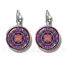 OM Yoga Classic Earrings Mandala Flower of Life 16mm Cabochon Glass Dome Silver Plated Stud Earrings For Women Girls Gift 2024 - buy cheap