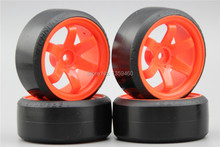 Rueda de neumático de CS-R teledirigido prepegada, 4 Uds., W6SNO 6mm offset (Material naranja) con esponja silenciadora para 1/10 coche para Drift 2024 - compra barato