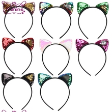 Nishine 8 Colors Flip Sequin Cat Ears Headband Girls Hair Band Buckle Party Head Wear Birthday Gift Photography Props 2024 - buy cheap