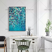 Pintura al óleo de árboles y flores pintadas a mano, pintura al óleo pura sobre lienzo, decoración de pared artística, para sala de estar, decoración del hogar 2024 - compra barato