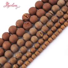 8,10,12,14mm Round Metallic Coated Druzy Brown Agates Stone Beads For DIY Necklace Bracelets Jewelry Making 15" Free Shipping 2024 - buy cheap