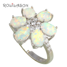 Flower Design zirconia Wedding fashion jewelry for women Green fire Opal Silver Stamped Rings USA size #6#7#8#9 OR600 2024 - buy cheap