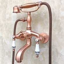 Antique Red Copper Clawfoot Bath Tub Mixer Tap Faucet Handheld Shower Wall Mount Dual Ceramics Levers Handles atf802 2024 - buy cheap