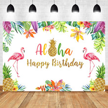 Tropical Flamingo Birthday Backdrop Aloha Happy Birthday Gold Pineapple Background Hawaii Birthday Party Photography Backdrops 2024 - buy cheap