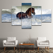 Картина на холсте, коричневая лошадь в волне, изображение животных, 5 шт. настенная живопись, модульные обои, постер с принтом для домашнего декора 2024 - купить недорого