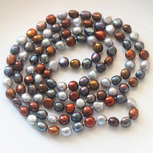 Collar largo de perlas barrocas naturales, cadena de suéter de perlas de forma natural de 8-9MM, estilo exótico, colores mezclados, moda salvaje, 120CM 2024 - compra barato