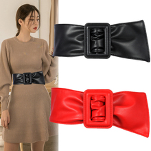 Cinto feminino de cintura, moda simples, guarnição, saia suéter feminino, cinto largo, preto, vermelho, coreano, versão pu h3151 2024 - compre barato