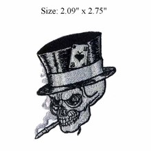 Skull tophat embroidery patch 2.09"wide  /Happy  skull/smoking patch/clothing emblem 2024 - buy cheap