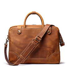 Nesitu Highend Vintage Brown Thick Genuine Crazy Horse Leather 14'' Laptop Office Men Briefcase Messenger Bag Portfolio M9078 2024 - buy cheap