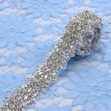 (1yard) Handmade Beaded Hot Fix Sliver Bling Sew On Crystal Bridal Applique Pearl Rhinestone Trim DIY Wedding Belt Sash Garters 2024 - buy cheap