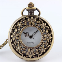 Retro Bronze Hollow Flower Design Pocket Watch Men Women Clock Steampunk Quartz Pocket Watches Fob Necklace Chain Pendant Gifts 2024 - buy cheap