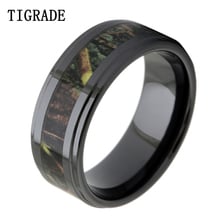 TIGRADE Luxruy 8mm Black Ceramic Ring Men Vintage Green Branches Camo Inlay Wedding Band Engagement Rings Men Fashion Jewelry 2024 - buy cheap